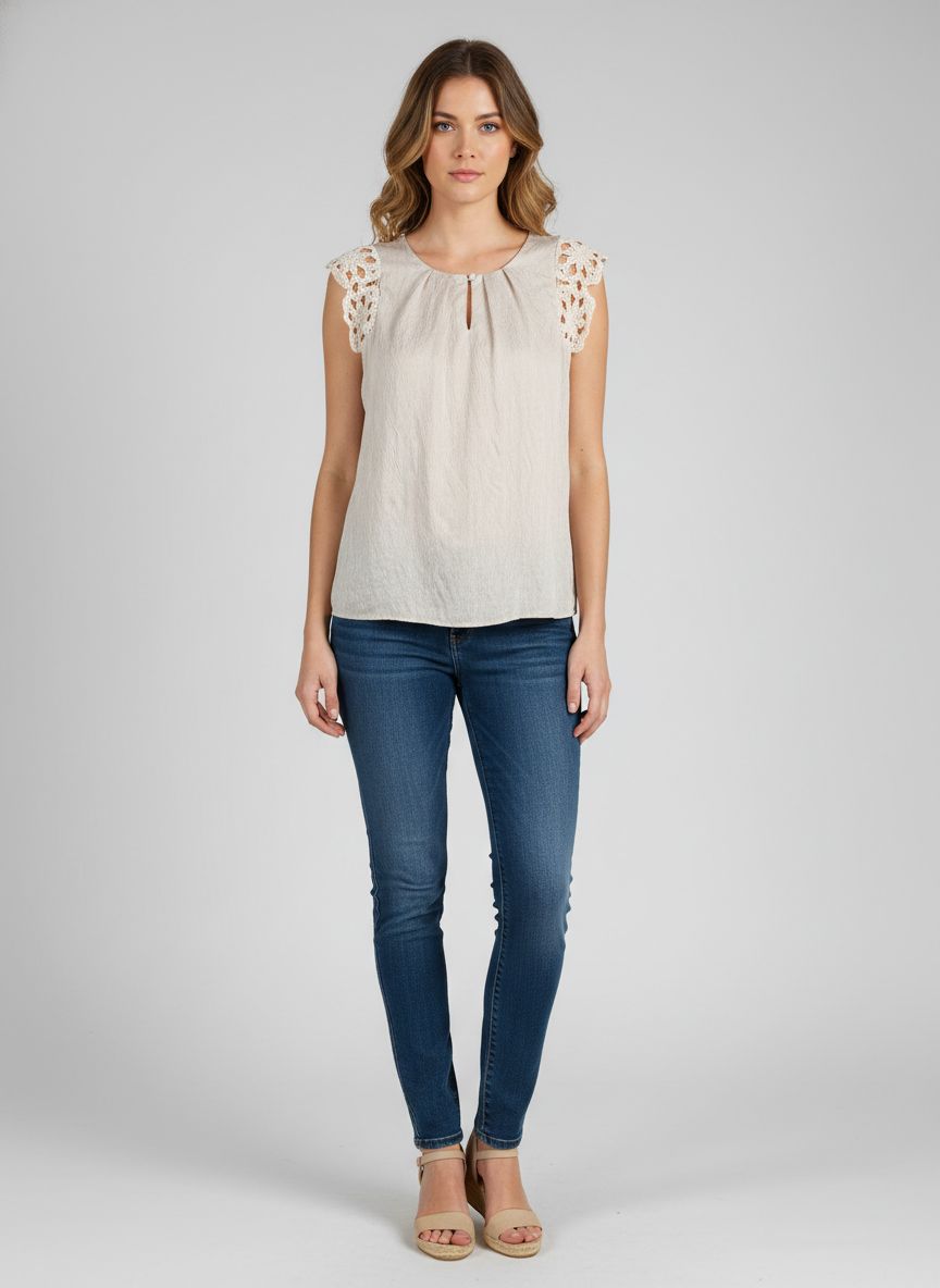 Blusa Regata Detalhe Croche