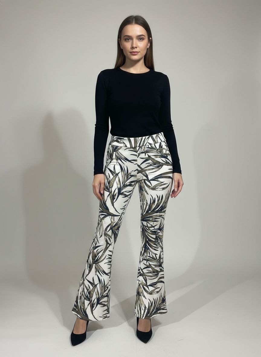 Calça Flare Folhagens