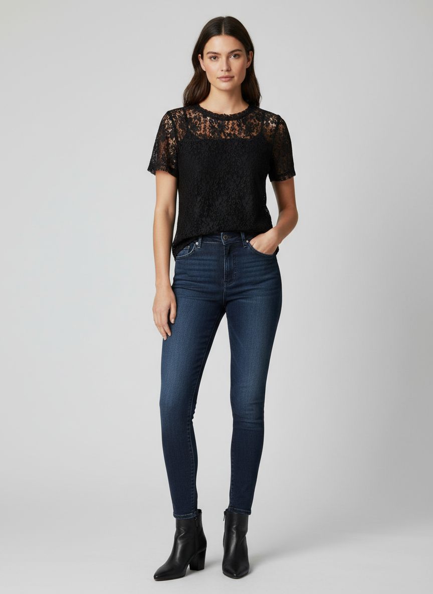 Blusa Manga Curta Rendada