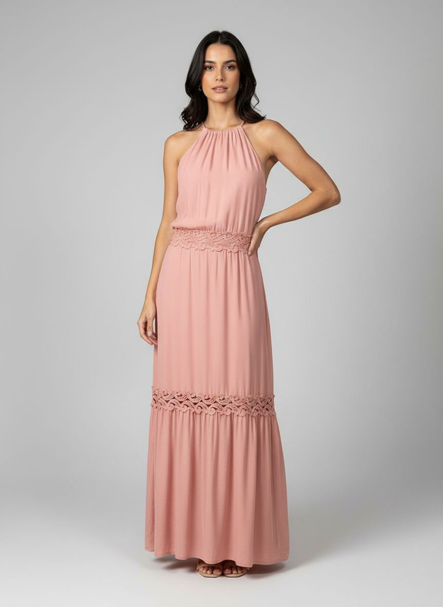 Vestido Longo Detalhe Guipir