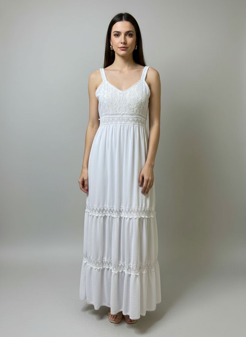 Vestido Midi Detalhe Renda