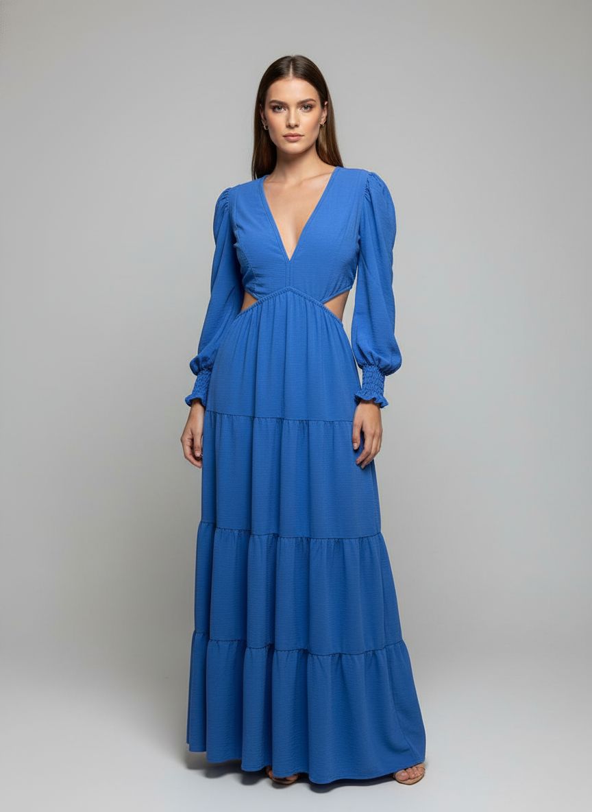 Vestido Longo Manga Princesa