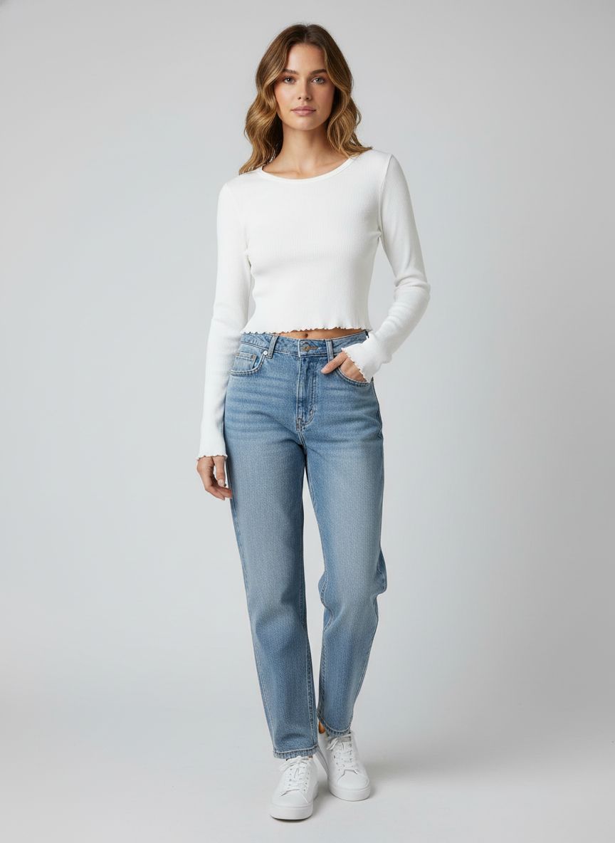 Cropped Canelado Manga Longa