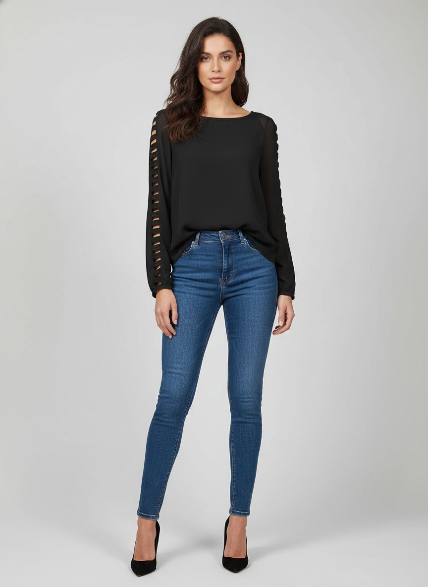 Blusa Manga Longa Recortes