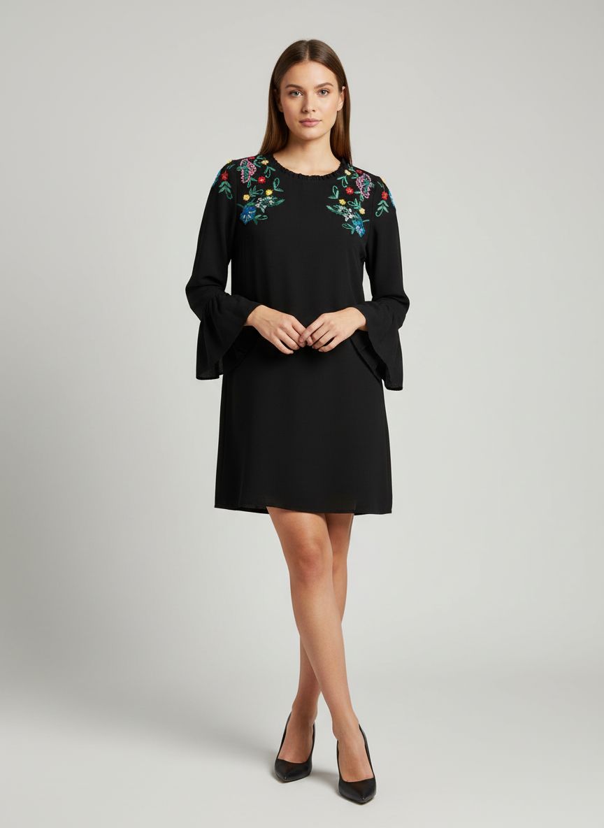 Vestido Manga Longa Bordado