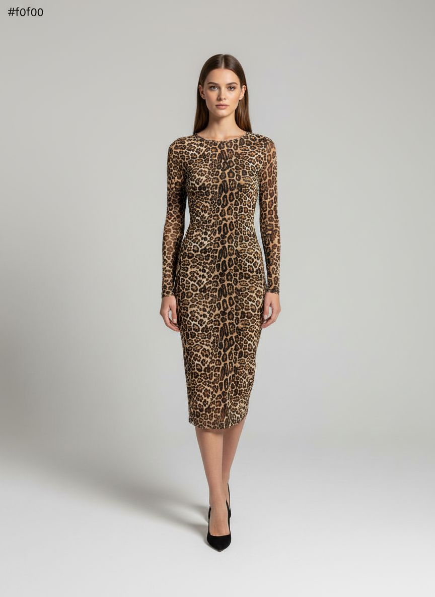 Vestido Transparencia Midi Animal Print