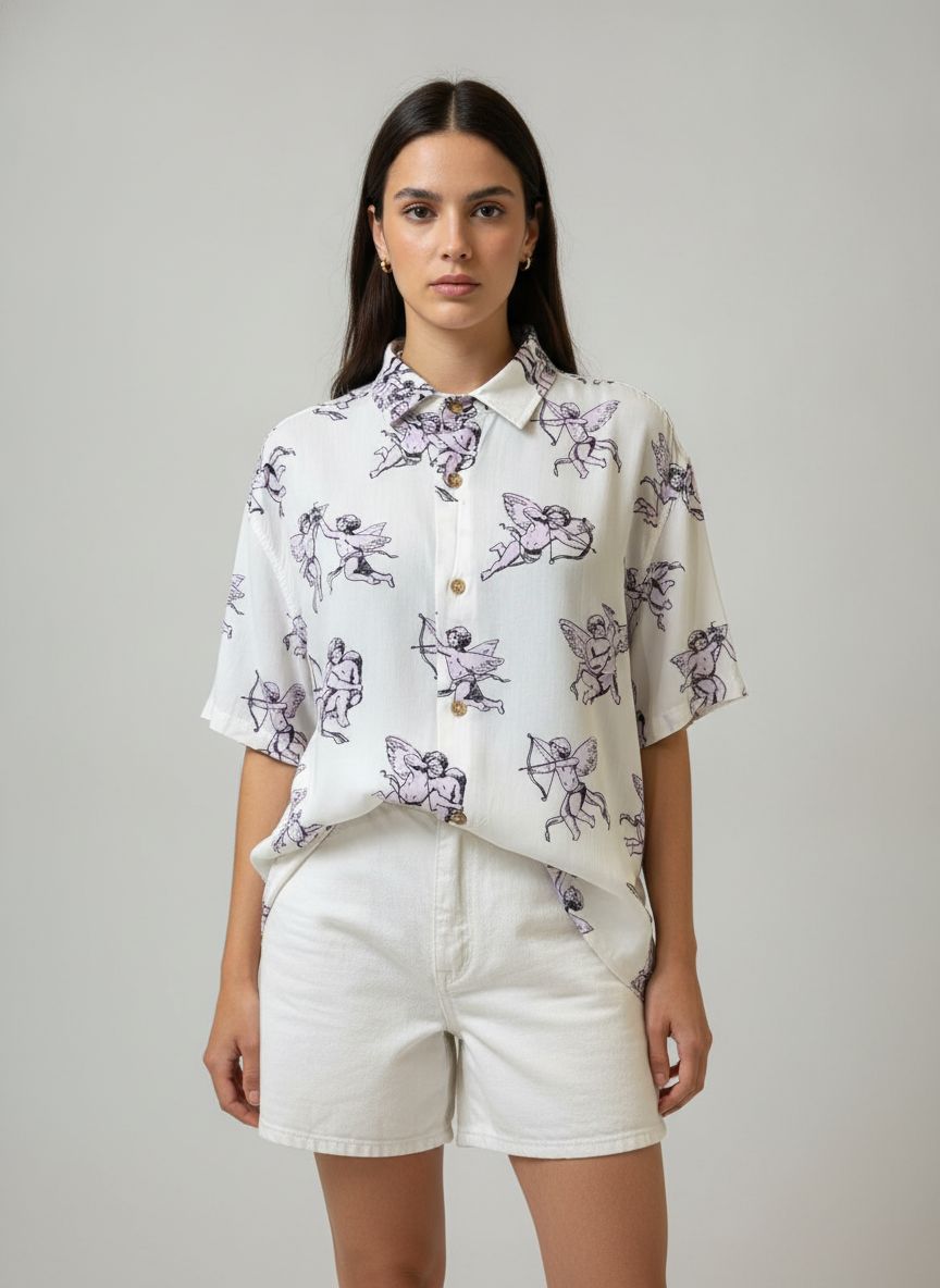 Camisa Manga Curta Alongada Anjos