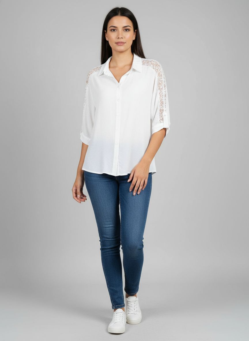Camisa Meia Manga Detalhe Renda