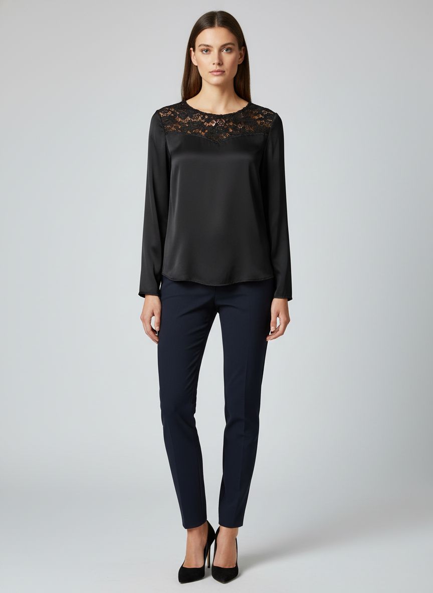 Blusa Manga Longa Detalhe Renda