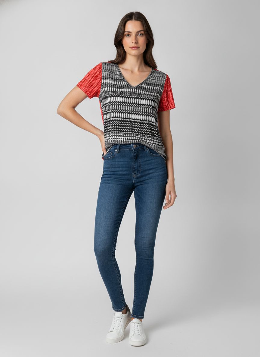 Blusa Manga Curta Decote V