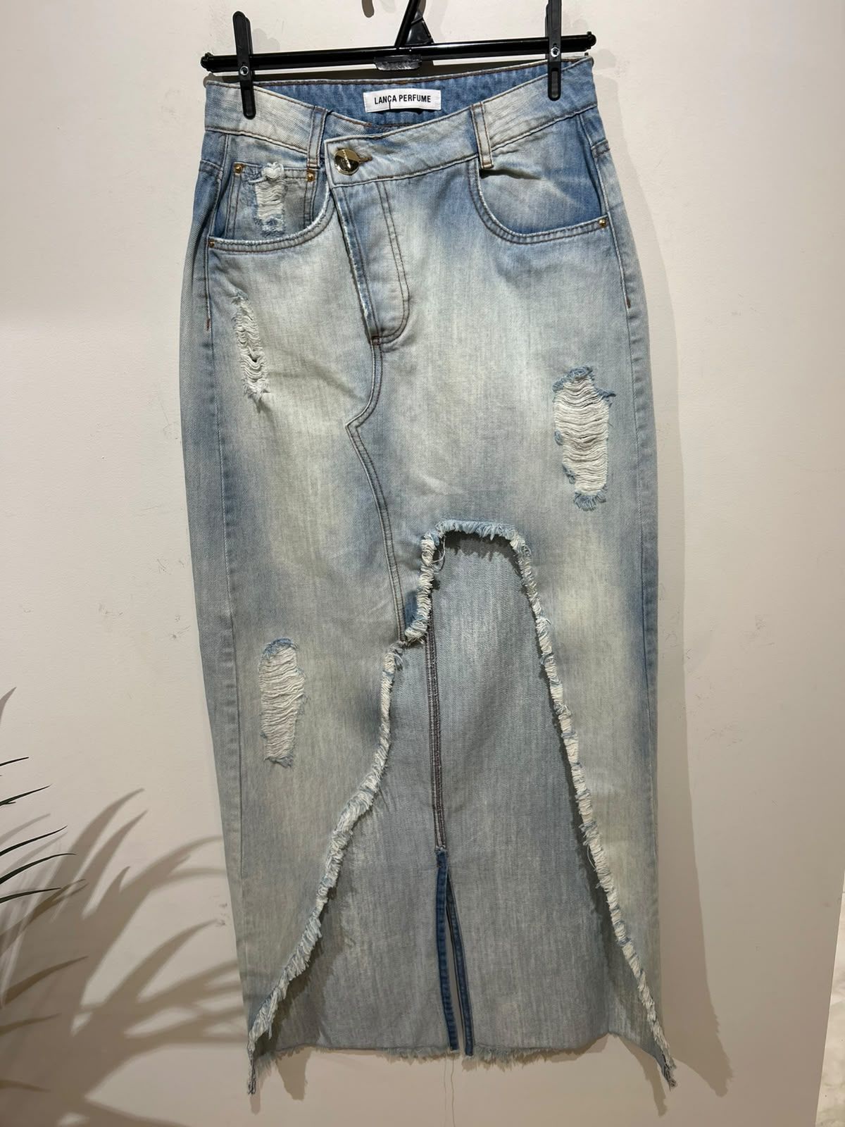 Saia Midi Jeans Fenda