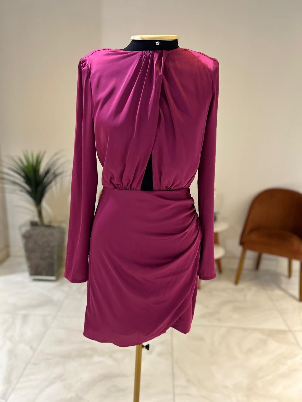 Vestido Manga Longa Acetinado