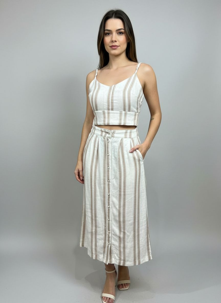 Conjunto Cropped + Saia Midi