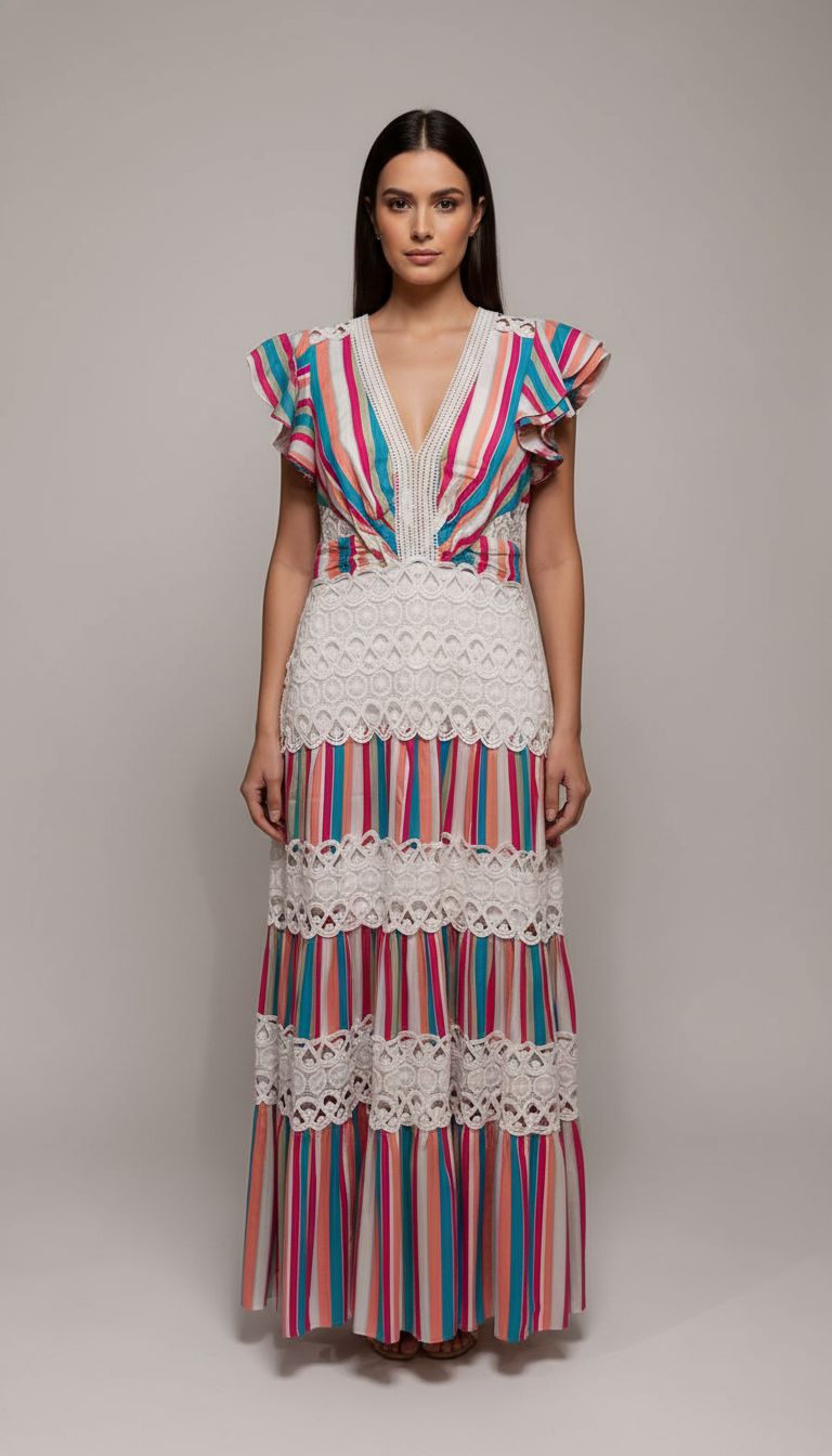 Vestido Longo Aplicação Renda