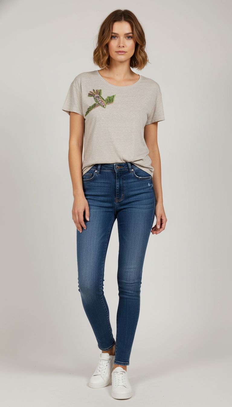 Blusa Manga Curta Bordada